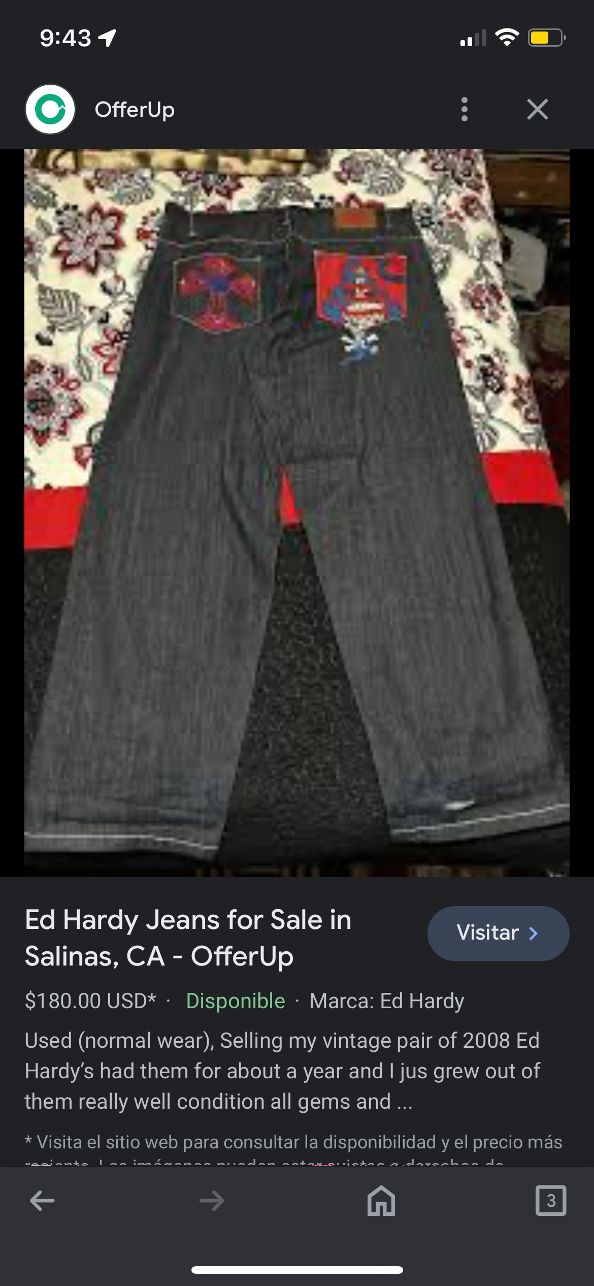 Ed Hardy Baggy Jeans 2008 pieza OG